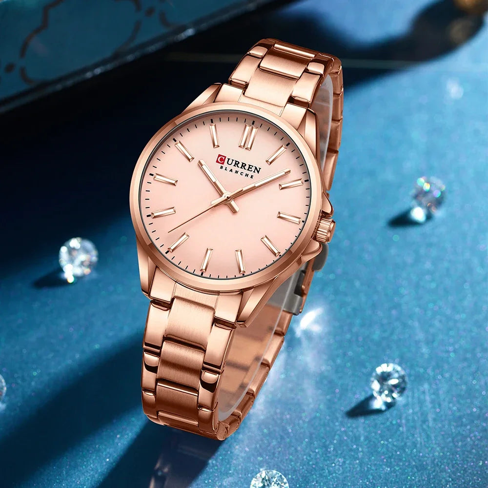 Montre femme CURREN - Montre à quartz à cadran rond en acier inoxydable