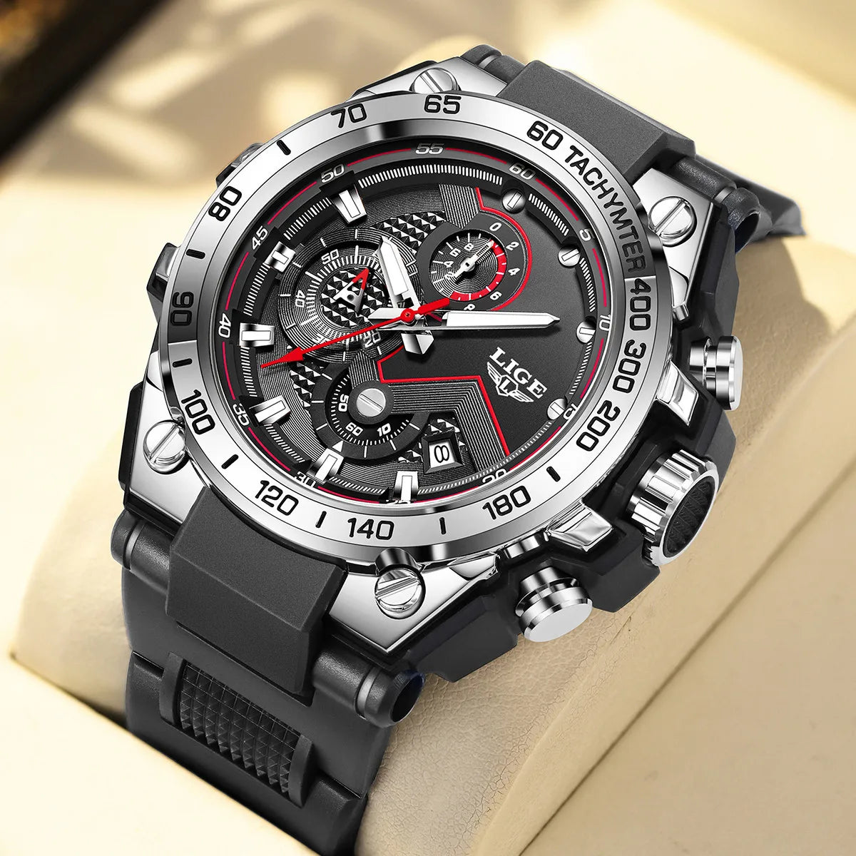 ساعة LIGE الجديدة للرجال متعددة الوظائف بحزام من السيليكون مقاومة للماء وتقويم مضيء وساعات كوارتز رياضية أنيقة للرجال