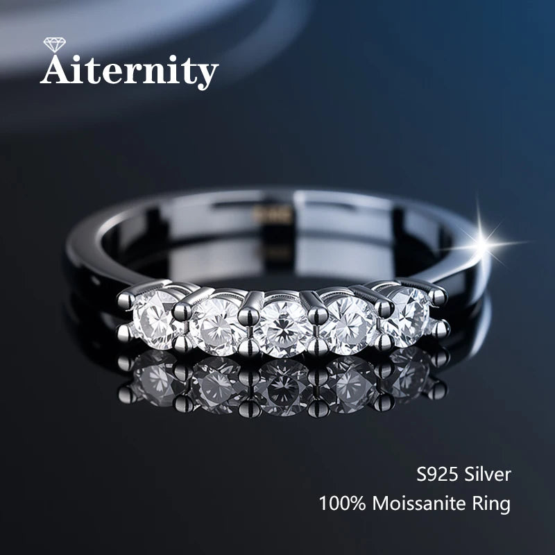 Alliance en moissanite - Bague assortie en argent 925 et diamants