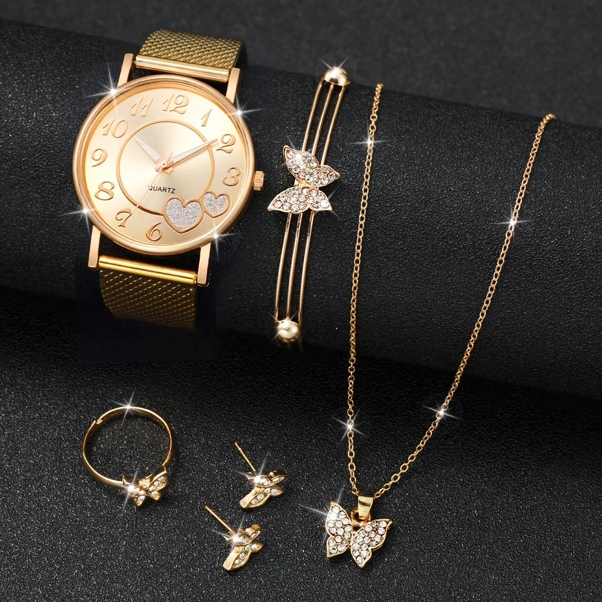 Women's Watch Set - 5/6pcs Diamond Leather Band Quartz Watches