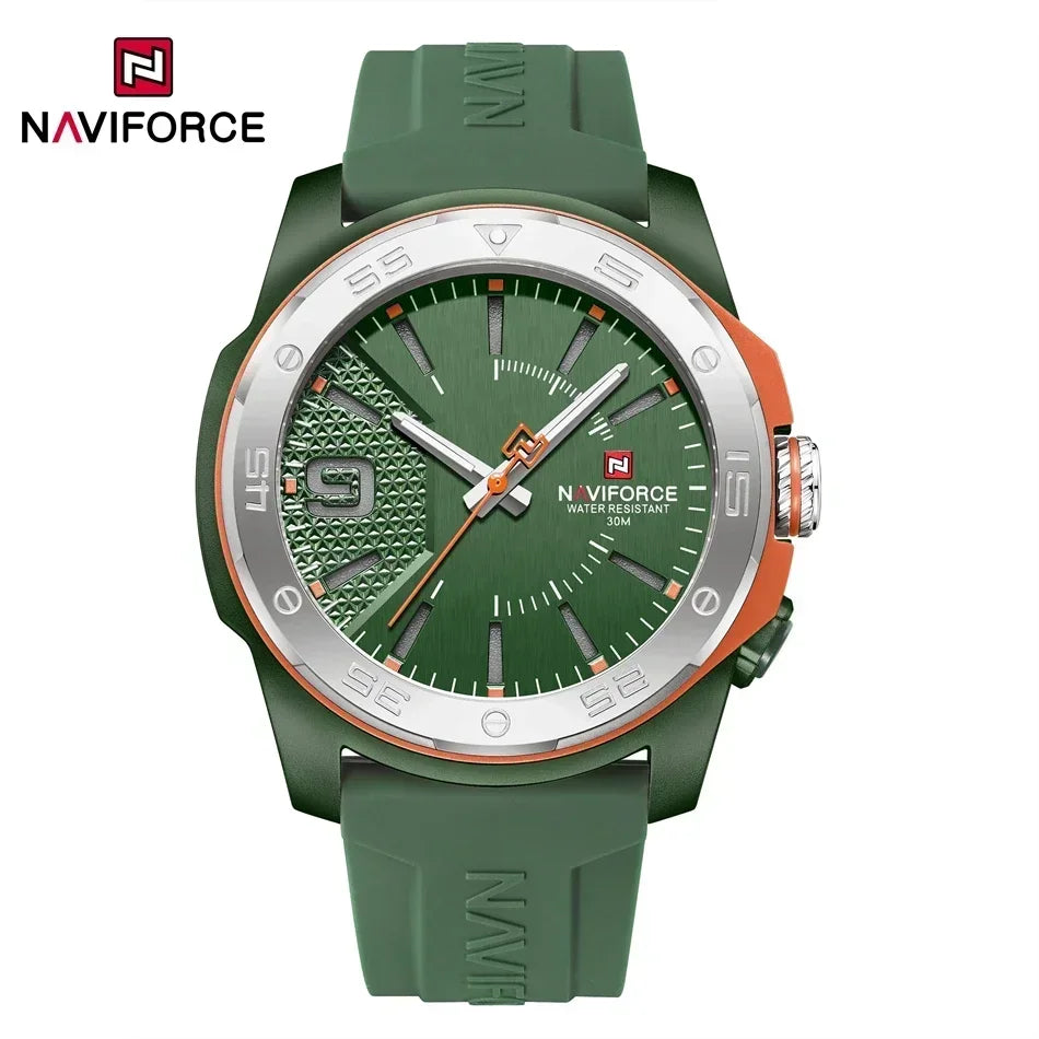 Montre de luxe pour homme NAVIFORCE, mouvement à quartz, bracelet en silicone, étanche à 50 m, aiguilles lumineuses, mouvement japonais, montre-bracelet sport pour homme