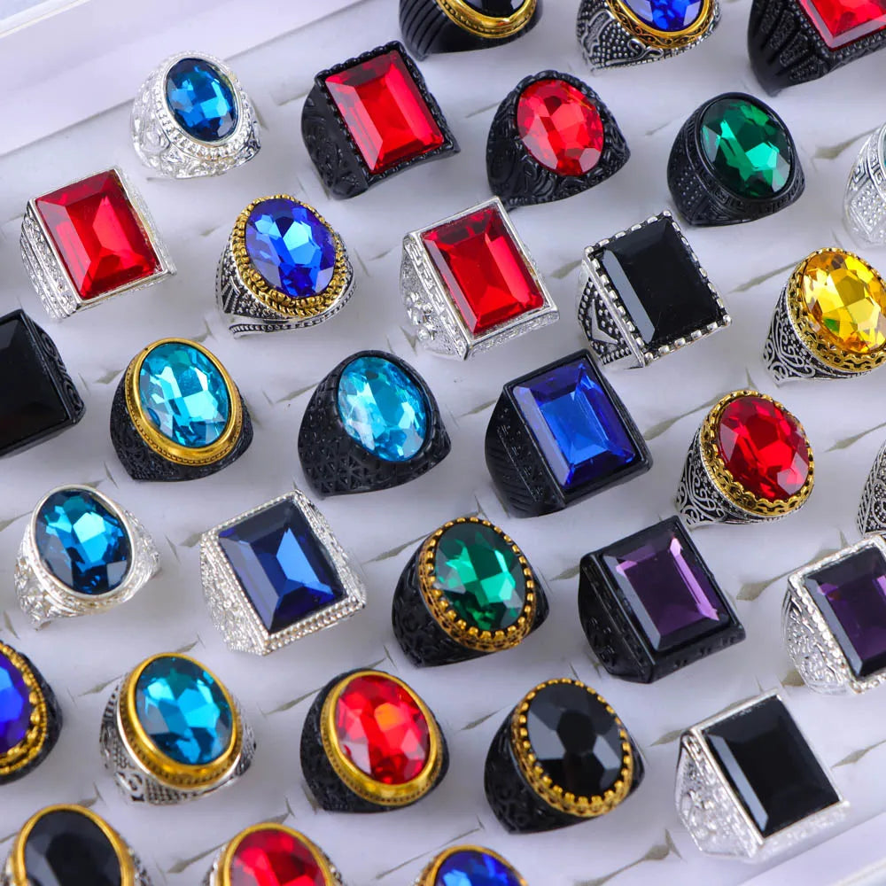 خواتم من الأحجار الطبيعية للبيع بالجملة - مجموعة من 10 إلى 50 قطعة بتصميم كلاسيكي مختلط