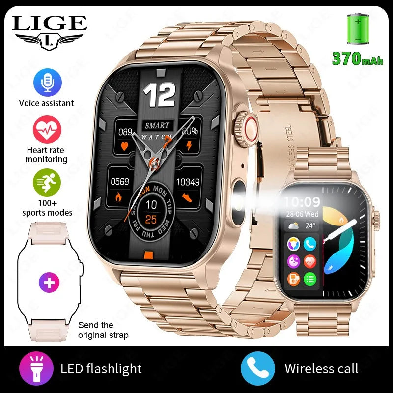 LIGE Smart Watch - 2.01" HD Display AI Voice Bluetooth Call Health Monitor