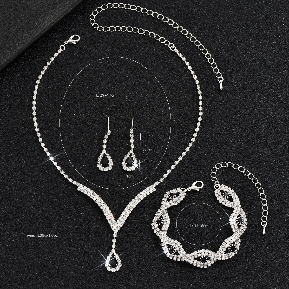 Jewelry Set - 3pcs Luxury Rhinestone Bride Black Crystal Wedding Set