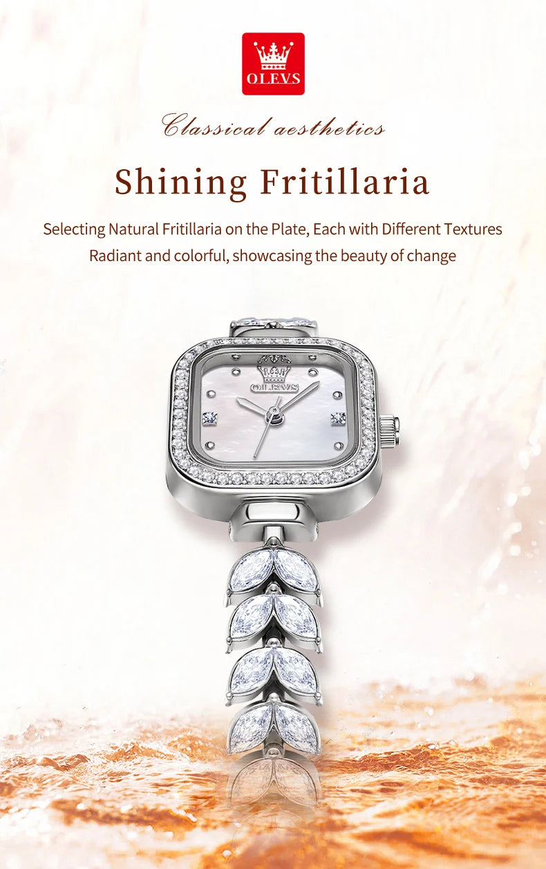ساعة OLEVS 9987 النسائية - ساعة مربعة مقاومة للماء بسوار فولاذي
