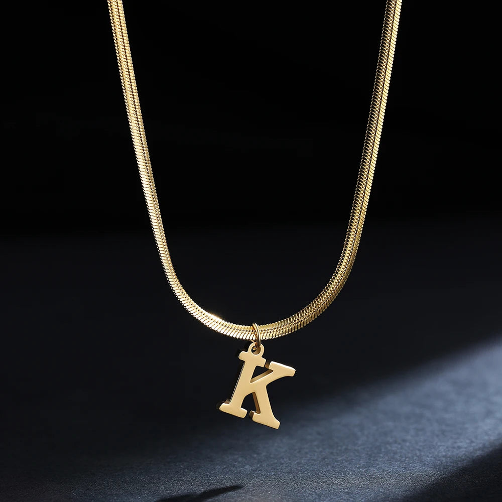 Collier alphabet doré - Initiale AZ - Chaîne serpent en acier inoxydable