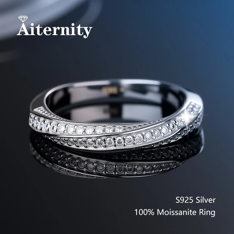 Alliance en moissanite - Bague assortie en argent 925 et diamants