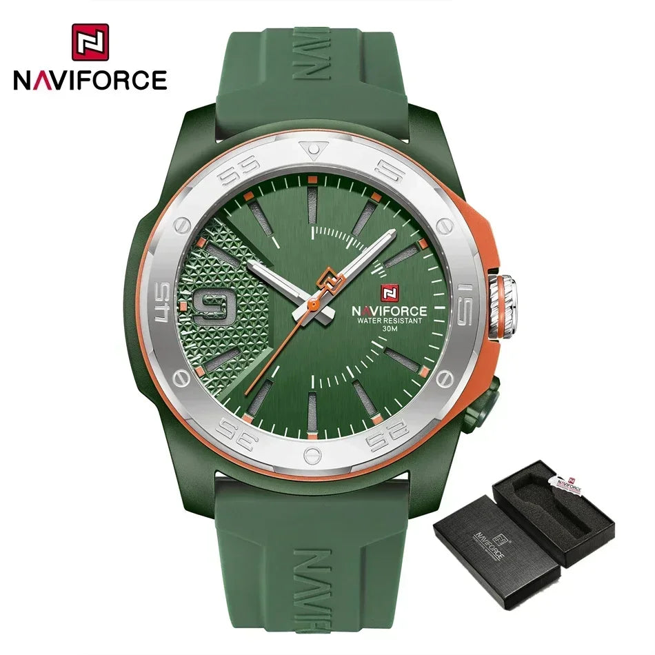 Montre de luxe pour homme NAVIFORCE, mouvement à quartz, bracelet en silicone, étanche à 50 m, aiguilles lumineuses, mouvement japonais, montre-bracelet sport pour homme