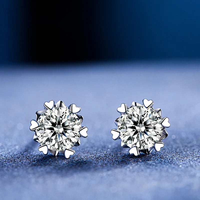 أقراط مرصعة بحجر الموزانيت - أقراط زفاف من الفضة عيار 925 مطلية بعيار 18 قيراطًا