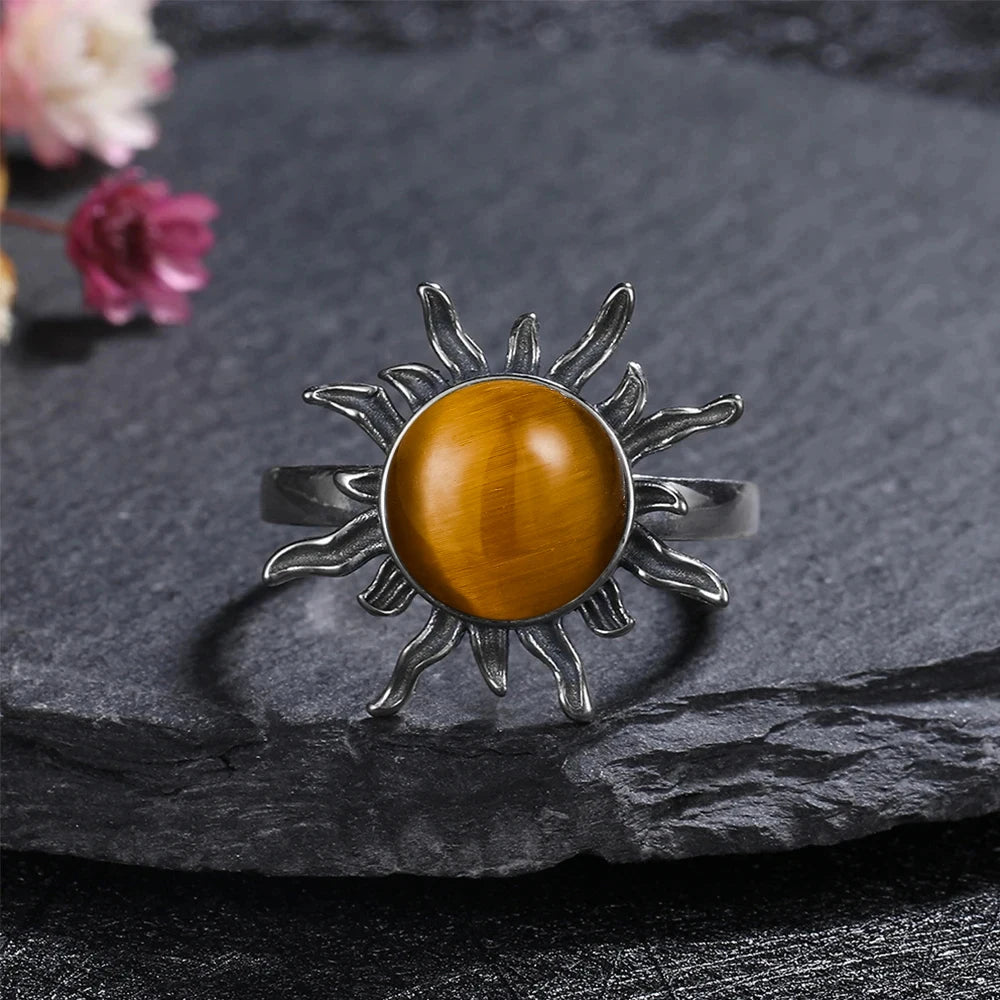 خاتم عين النمر - خاتم إصبع السبابة من الفضة 925 بتصميم زهرة عتيقة