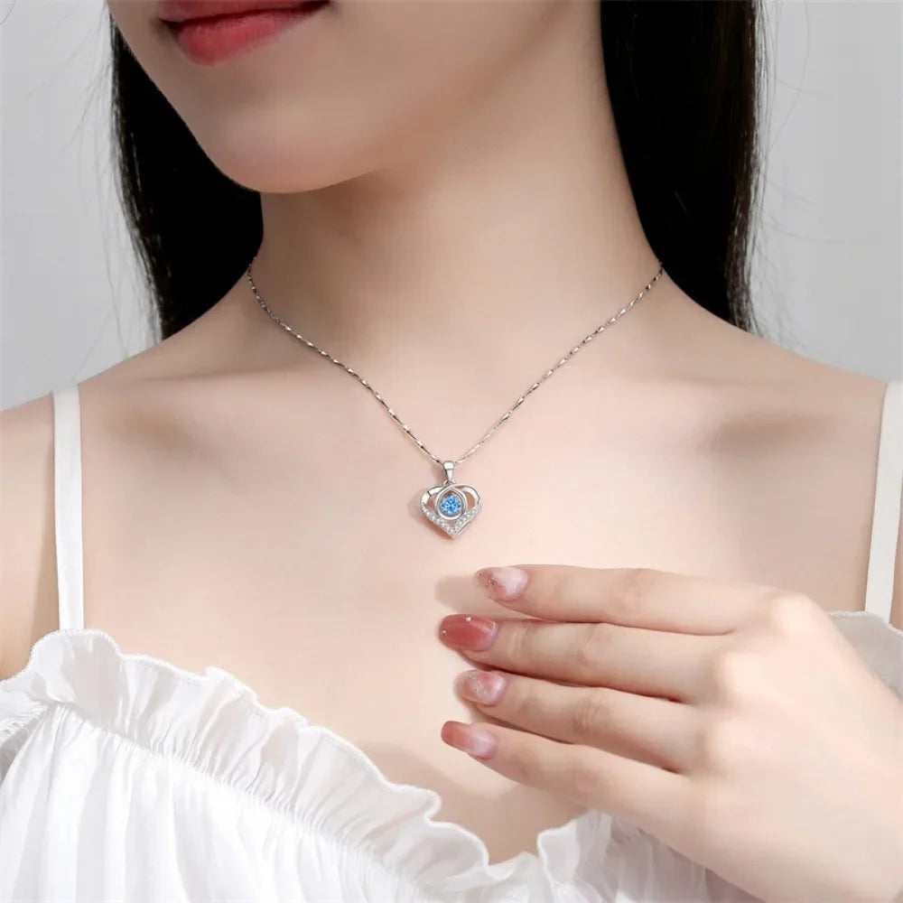 Jewelry Set - 925 Silver Heart Necklace Bracelet Korean Crystal Set