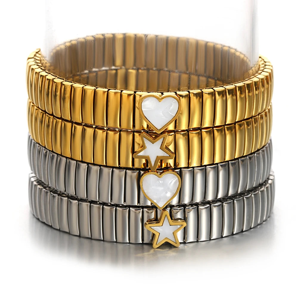 سوار مرن على شكل حلقة حب - سوار من الفولاذ المقاوم للصدأ بنمط نجمة