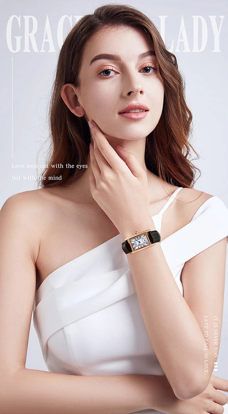 ساعة SANDA 1116 النسائية - ساعة كوارتز مستطيلة مقاومة للماء