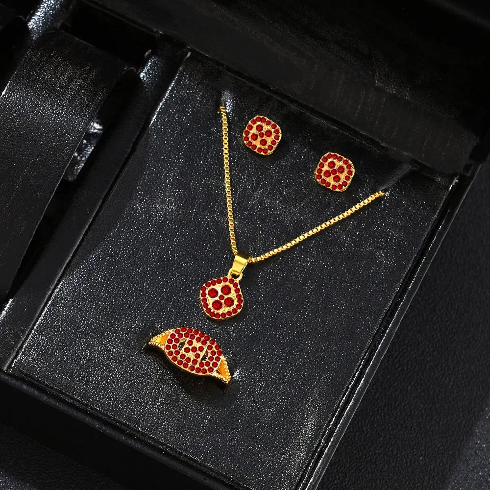 Jewelry Set - Luxury Cube Necklace Earrings Ring Valentine's Gift Set