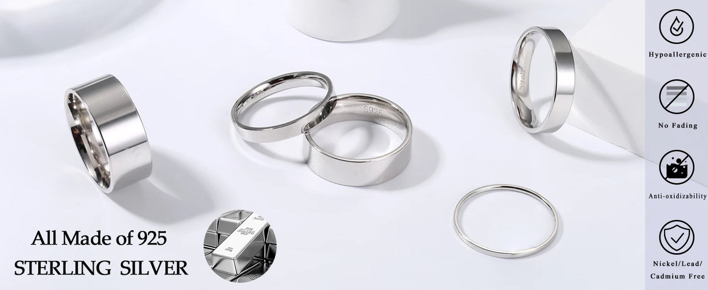 خواتم من الفضة الإسترلينية قابلة للتكديس - أشرطة رفيعة مطلية بالذهب الأبيض عيار 18 قيراطًا