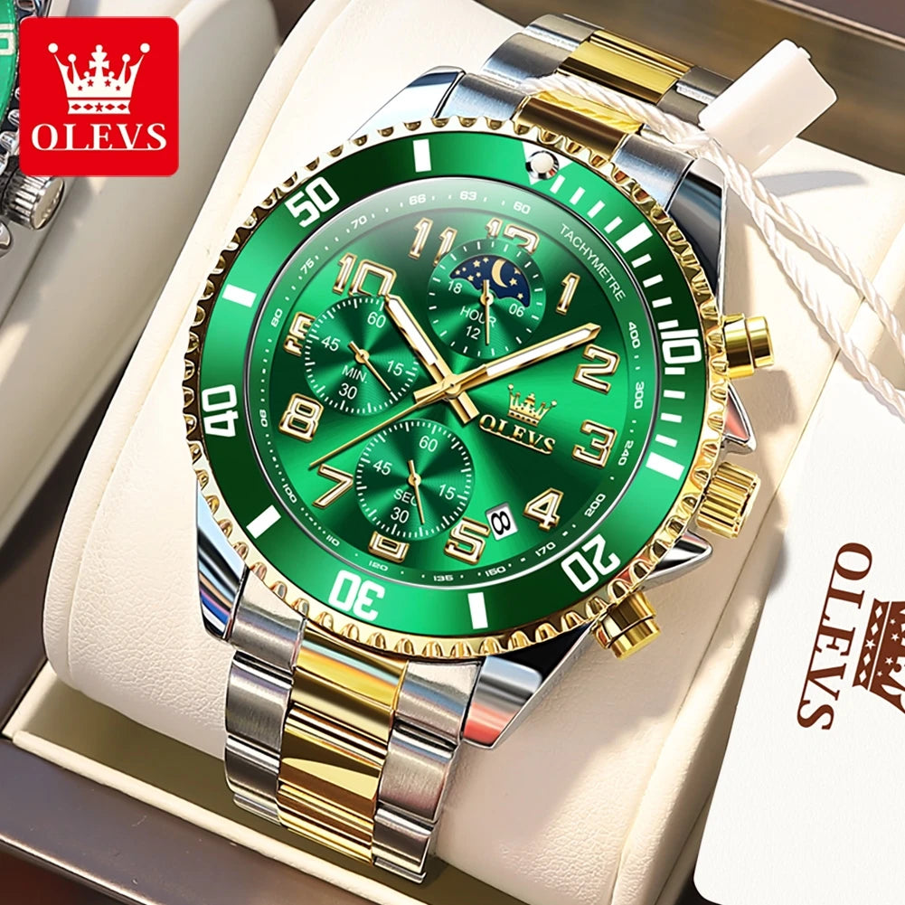 ساعات OLEVS 2926 للرجال ماركة أزياء جديدة فاخرة كوارتز ساعة بثلاثة موانئ صغيرة من الفولاذ المقاوم للصدأ ومقاومة للماء كرونوغراف
