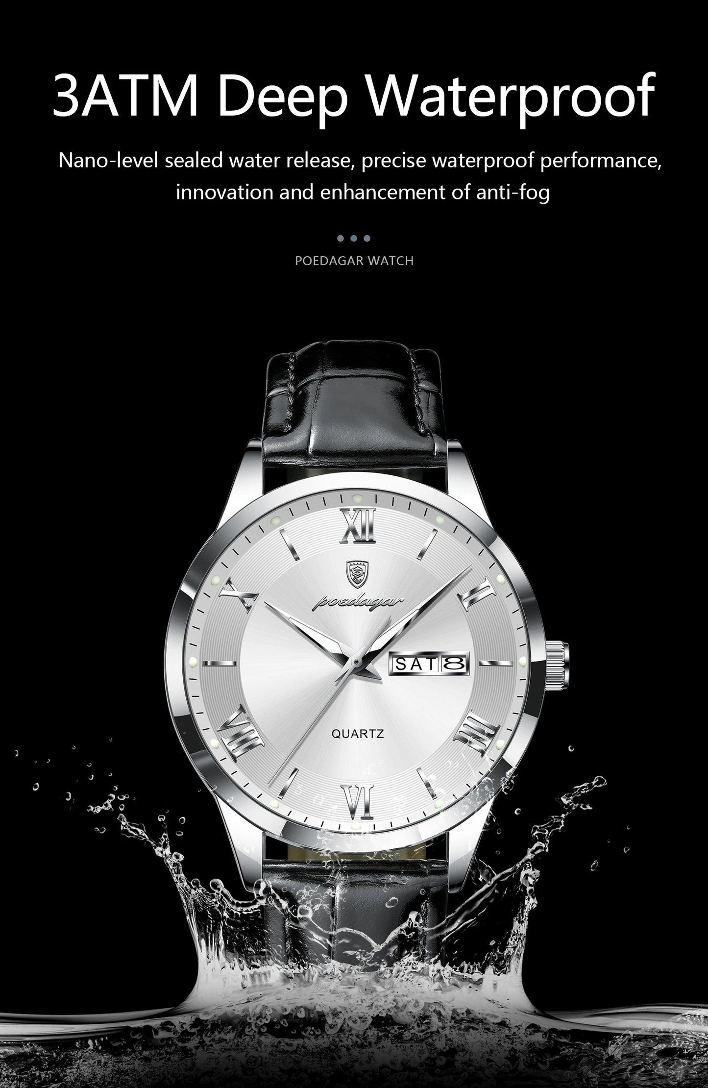 ساعة يد رجالية كلاسيكية فاخرة من POEDAGAR، ساعة رجال أعمال جلدية مقاومة للماء ومضيئة، ساعات كوارتز أنيقة للرجال