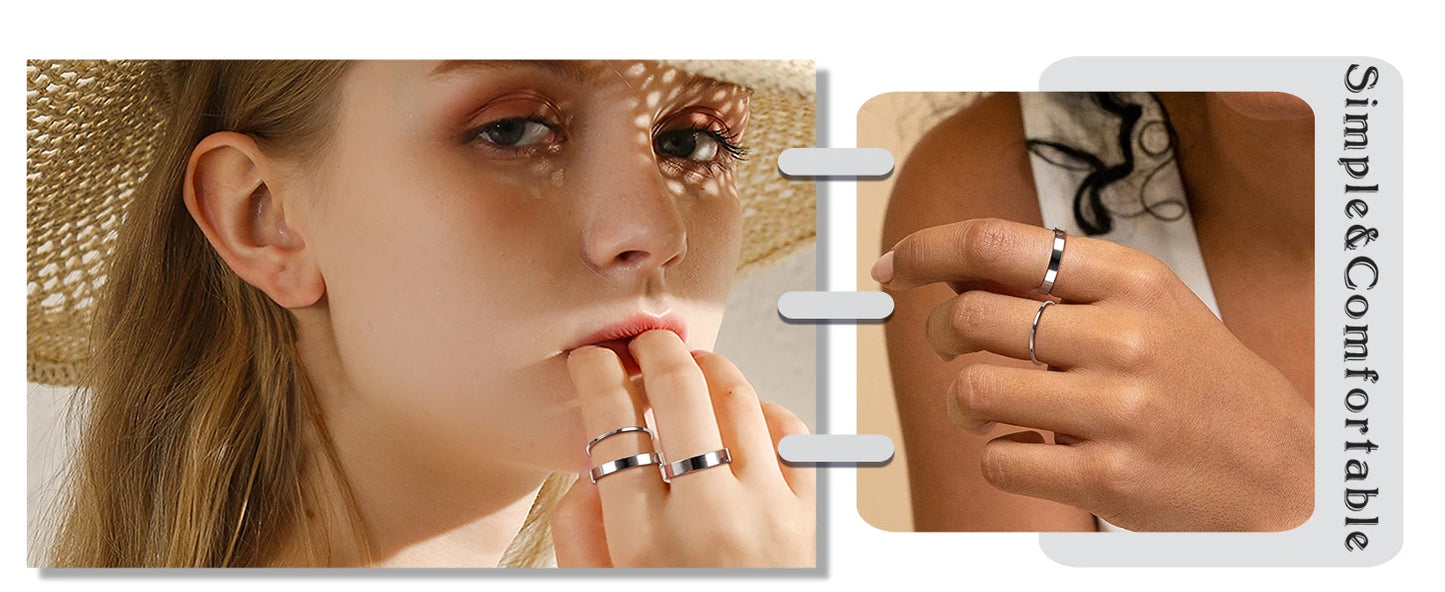 خواتم من الفضة الإسترلينية قابلة للتكديس - أشرطة رفيعة مطلية بالذهب الأبيض عيار 18 قيراطًا