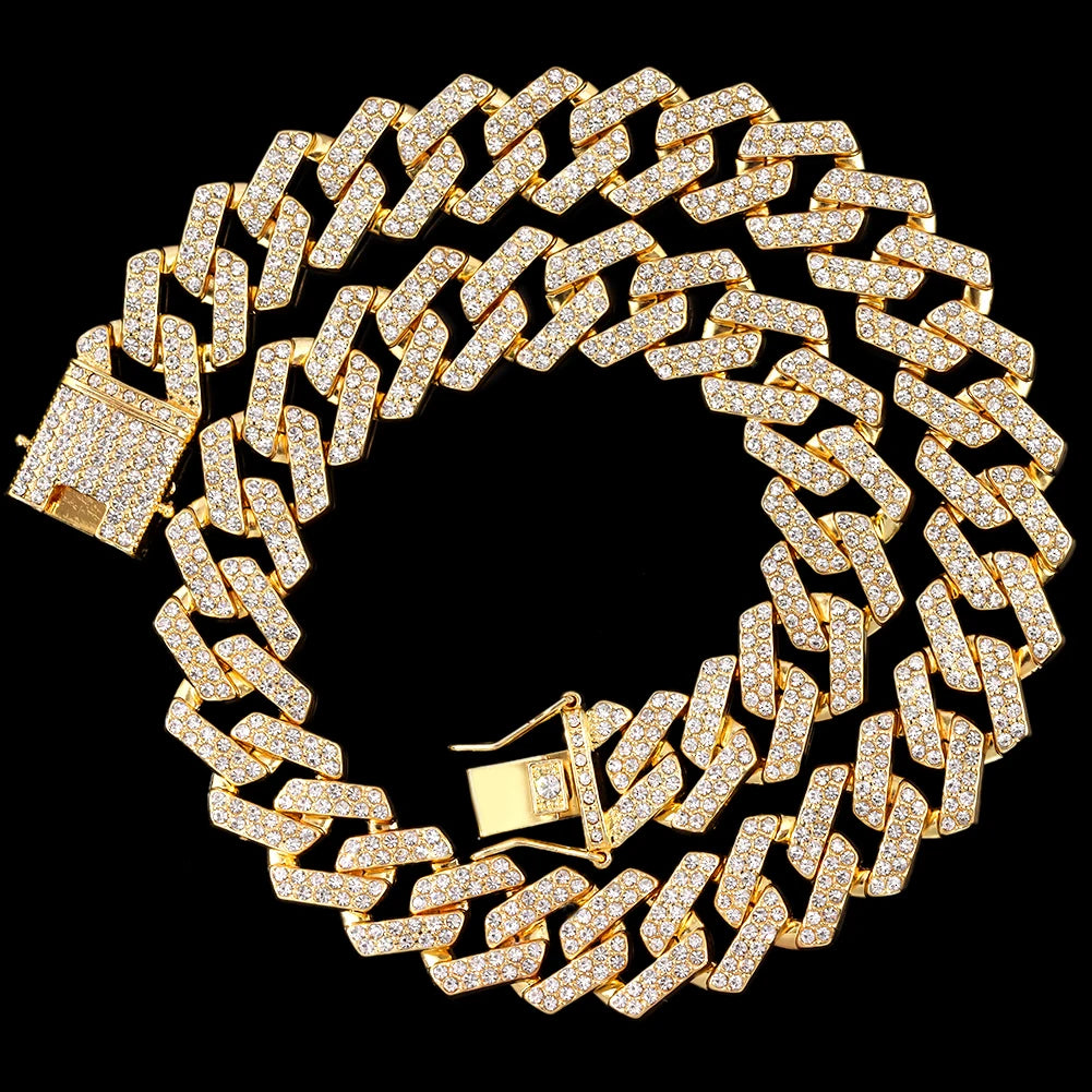 Collier à chaîne cubaine - Ras-de-cou punk hip-hop orné de strass