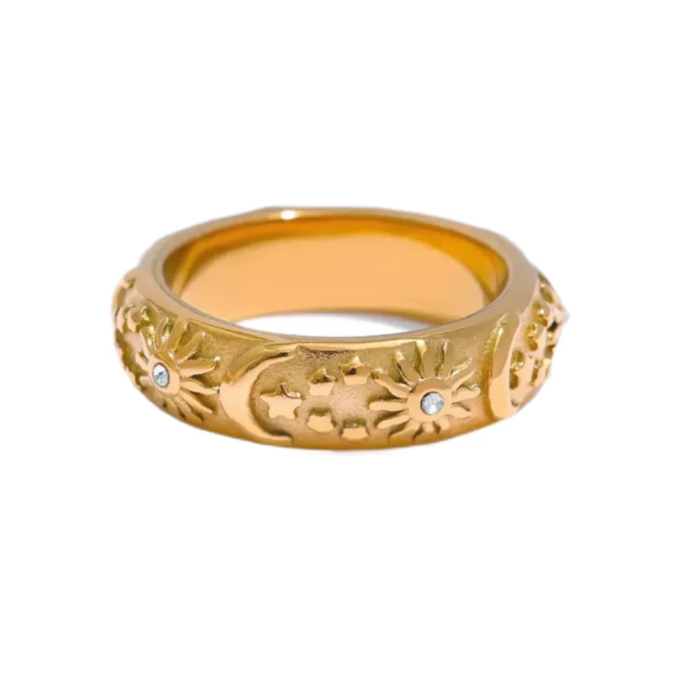 Bamboo Stackable Rings - Minimalist Gold Stainless Steel Set