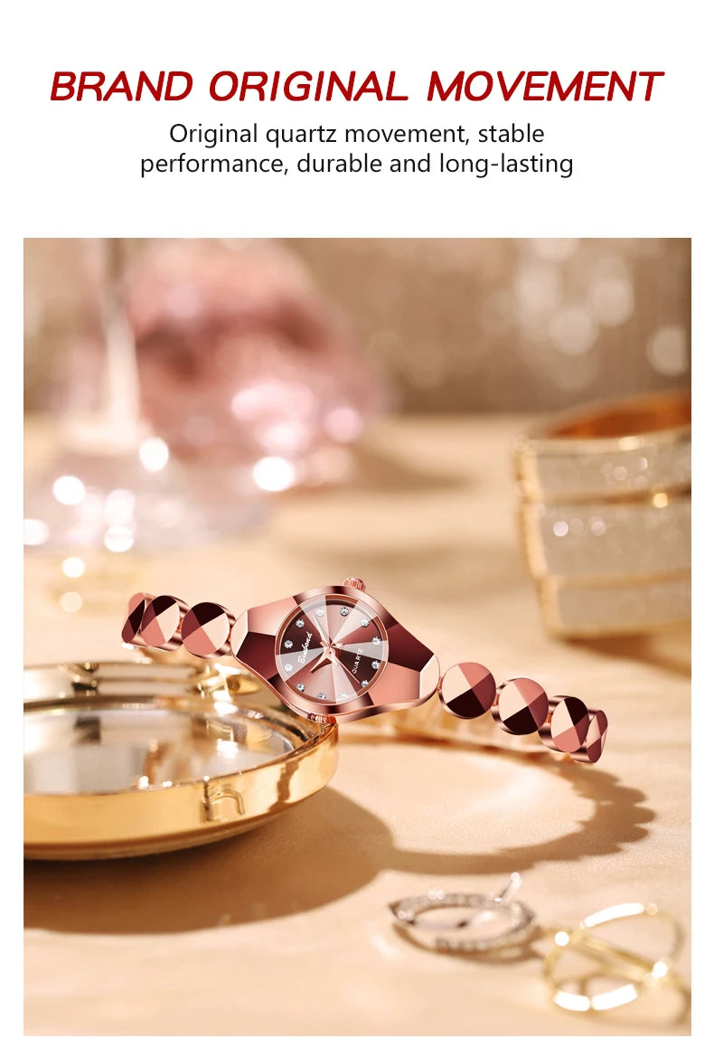 ساعة BINBOND النسائية - سوار فولاذي فاخر مقاوم للماء