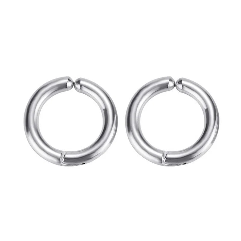 أقراط دائرية بمشبك - مجموعة من الفولاذ المقاوم للصدأ غير قابلة للثقب