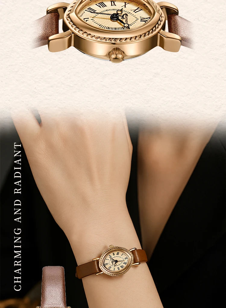 ساعة نسائية - ساعة كوارتز عتيقة مقاومة للماء من Lucky Goddess