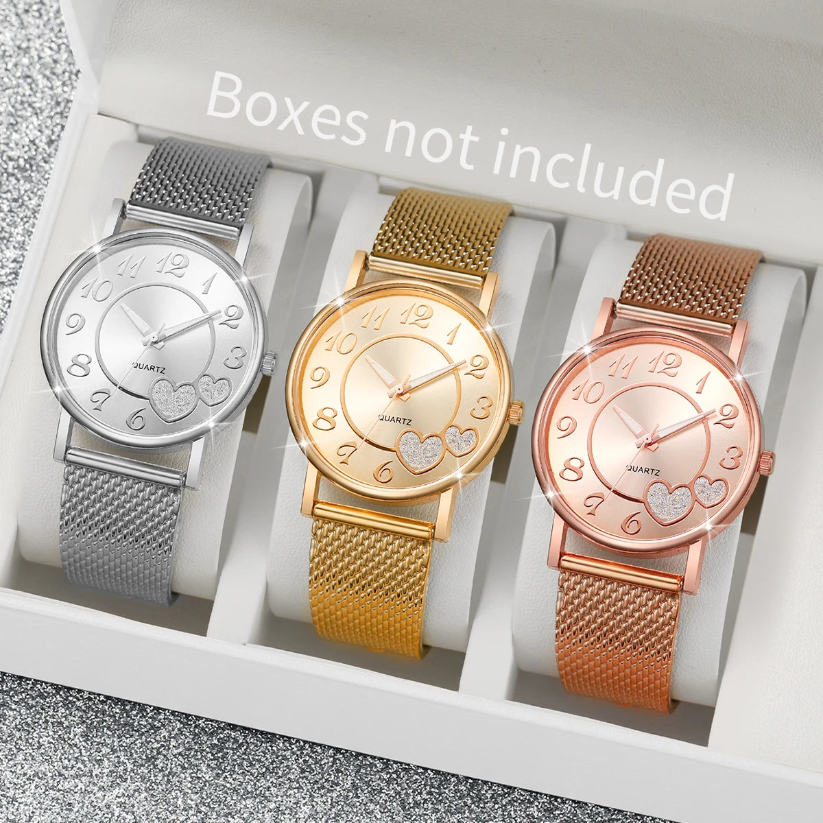 Women's Watch Set - 5/6pcs Diamond Leather Band Quartz Watches