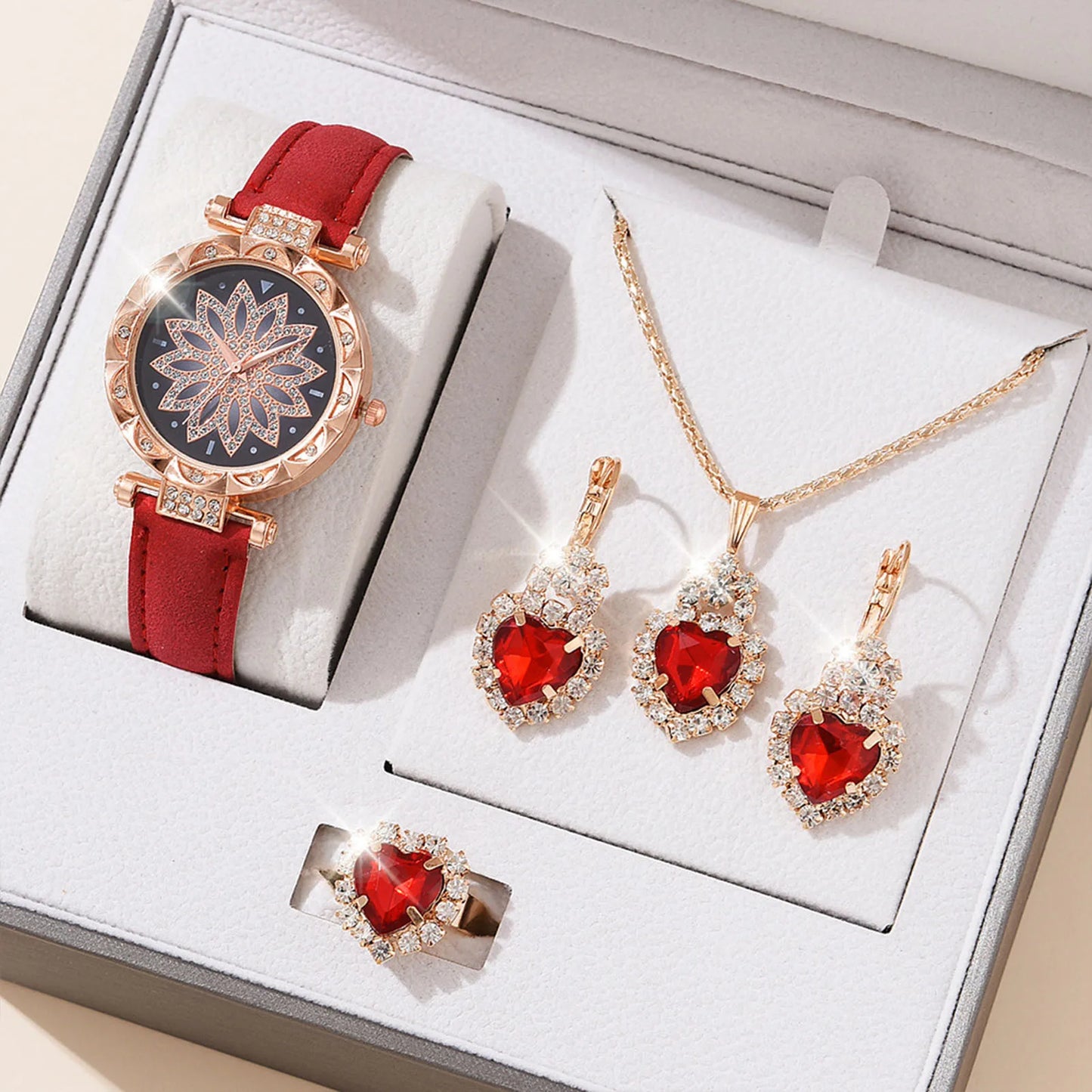 Women's Jewelry Watch Set - Crystal Bling Wristwatch Gift Kit