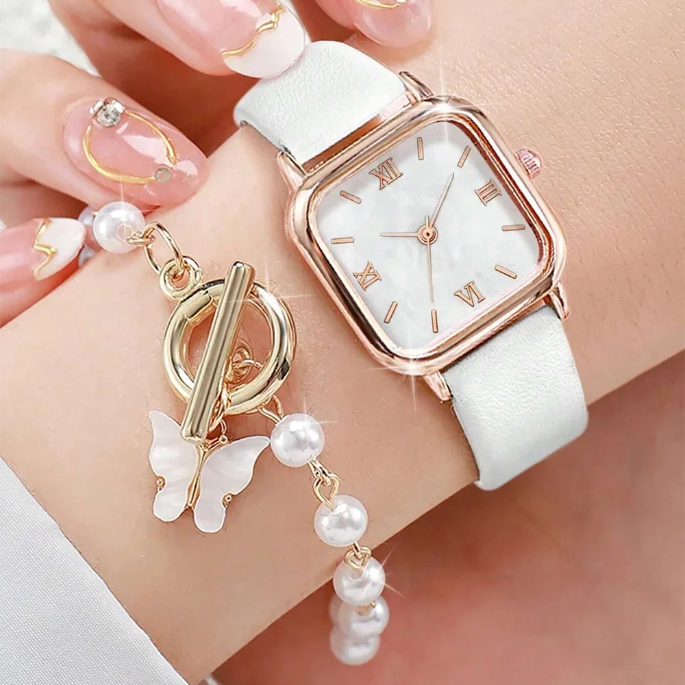 مجموعة ساعات بسيطة - 4 قطع من ساعات الكوارتز الفاخرة بحزام جلدي للأعمال