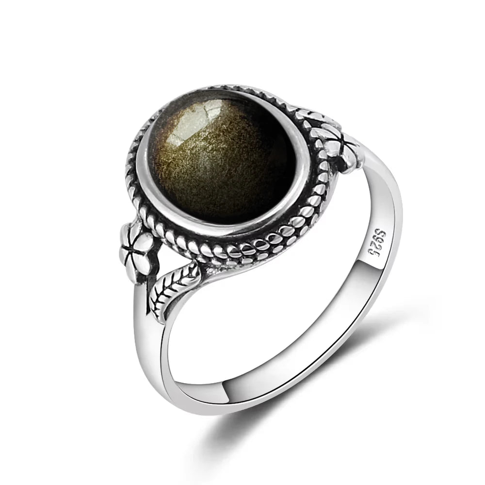 خاتم عين النمر - خاتم إصبع السبابة من الفضة 925 بتصميم زهرة عتيقة