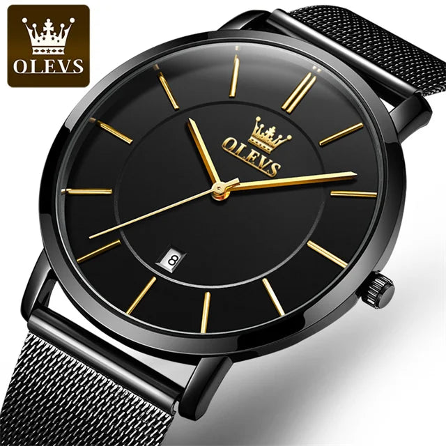 Montre à quartz OLEVS 5869 pour homme, ultra-fine (6,5 mm), minimaliste, étanche, avec date, idéale pour les affaires. Montre-bracelet simple et élégante pour homme.
