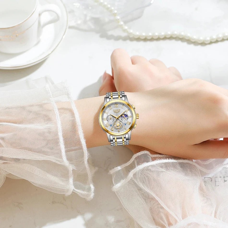 Montre femme LIGE 2024 - Montre de luxe étanche avec bracelet en acier