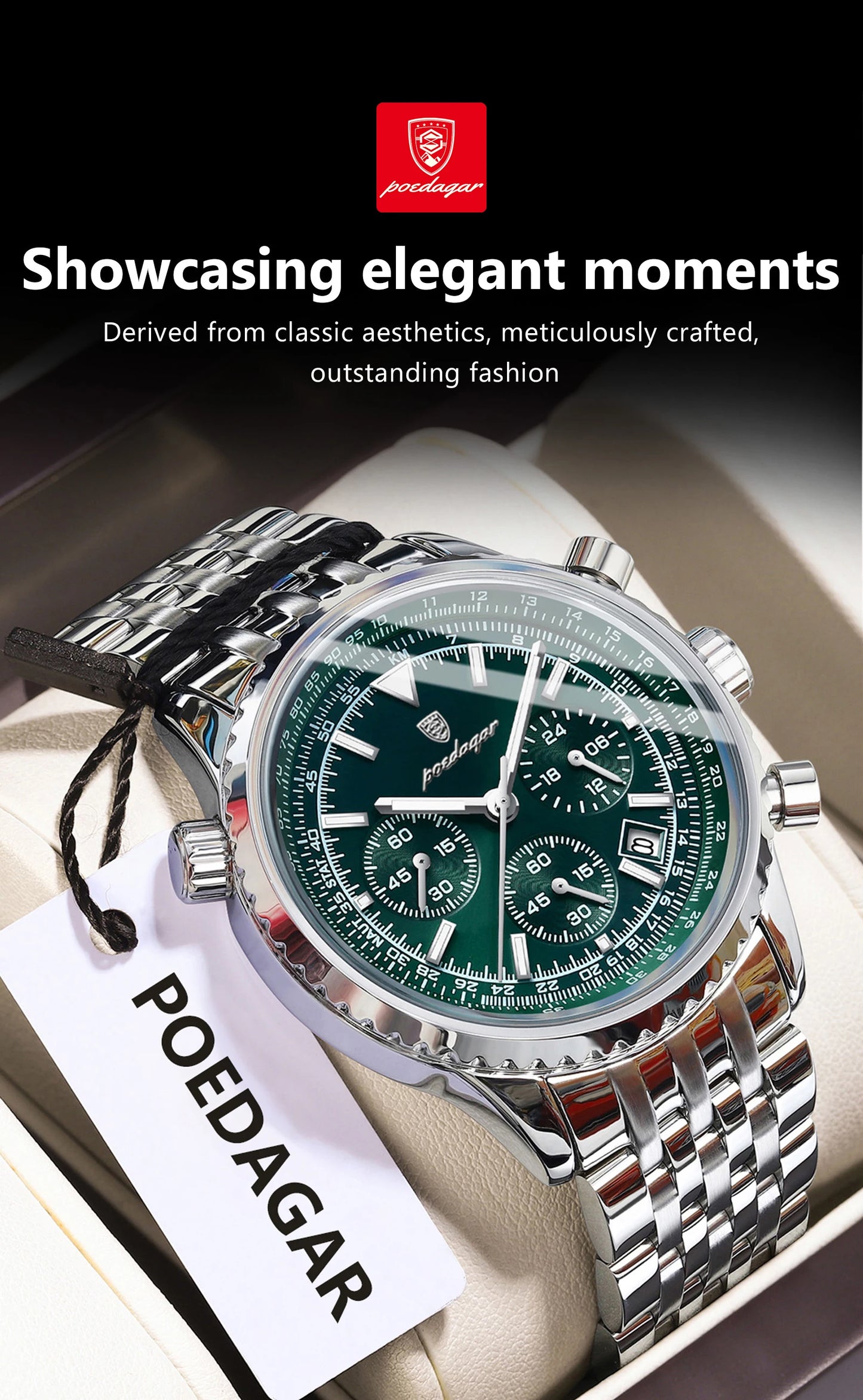 Montre-bracelet POEDAGAR pour homme, étanche, lumineuse, avec date et chronographe, de luxe, à quartz, en acier inoxydable.