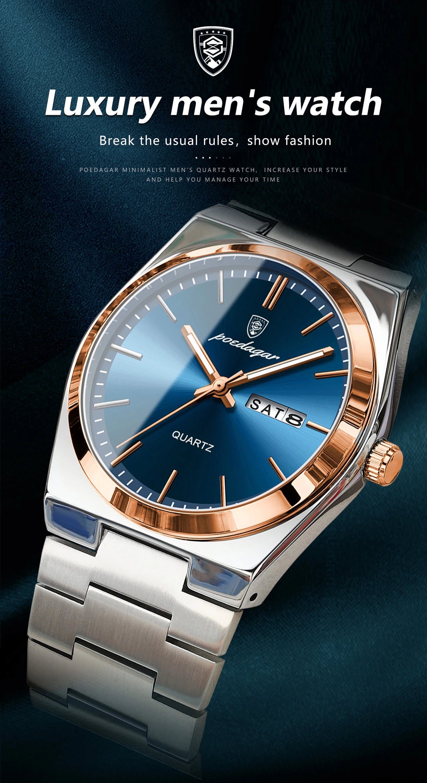 ساعة رجالية ماركة POEDAGAR للأزياء من الفولاذ المقاوم للصدأ مقاومة للماء ومضيئة للرجال ساعة تاريخ الأسبوع ساعات عمل كوارتز للرجال Reloj