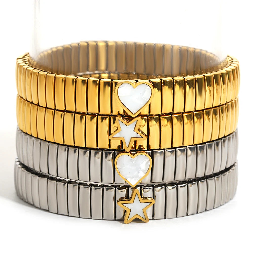 سوار مرن على شكل حلقة حب - سوار من الفولاذ المقاوم للصدأ بنمط نجمة