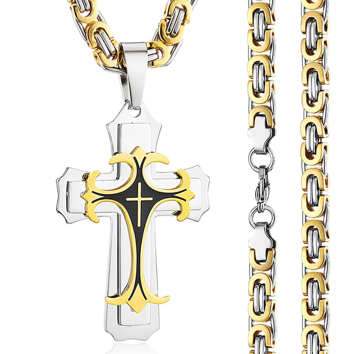 Collier croix pour homme - Croix latine chrétienne de la Trinité en acier inoxydable