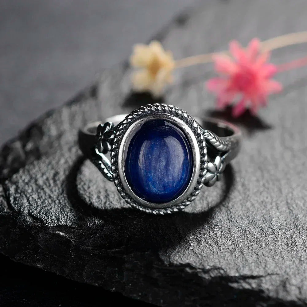 خاتم عين النمر - خاتم إصبع السبابة من الفضة 925 بتصميم زهرة عتيقة