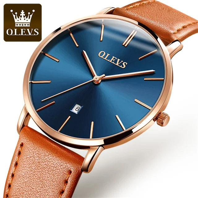 Montre à quartz OLEVS 5869 pour homme, ultra-fine (6,5 mm), minimaliste, étanche, avec date, idéale pour les affaires. Montre-bracelet simple et élégante pour homme.