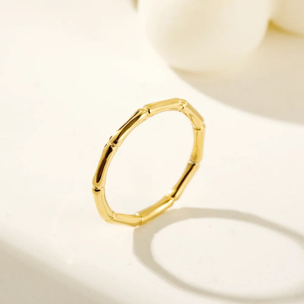 Bamboo Stackable Rings - Minimalist Gold Stainless Steel Set