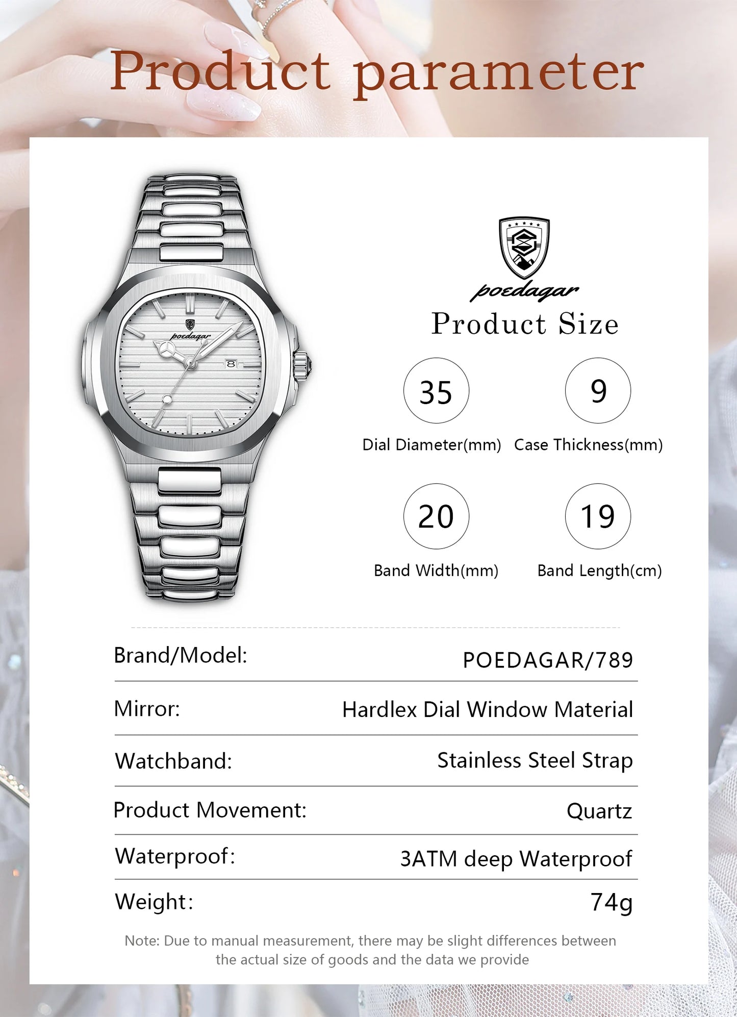 ساعة POEDAGAR النسائية - ساعة كوارتز فولاذية مضيئة مقاومة للماء