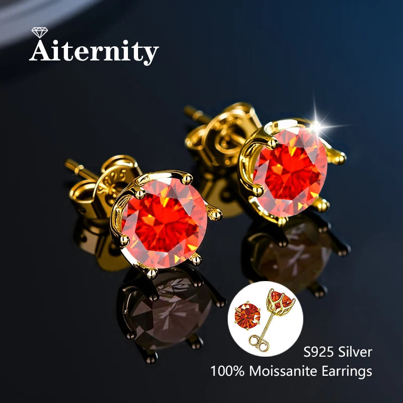 أقراط مرصعة بحجر الموزانيت - أقراط زفاف من الفضة عيار 925 مطلية بعيار 18 قيراطًا