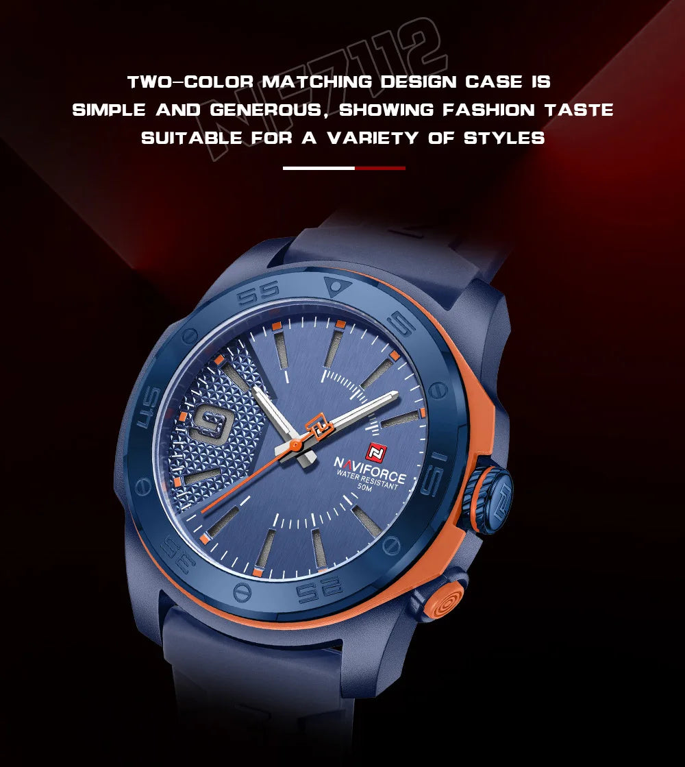Montre de luxe pour homme NAVIFORCE, mouvement à quartz, bracelet en silicone, étanche à 50 m, aiguilles lumineuses, mouvement japonais, montre-bracelet sport pour homme