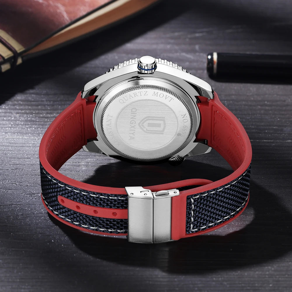 Montre homme QINGXIYA Fashion Quartz, montre de luxe en silicone, style sport, avec date et étanche. Reloj Hombre