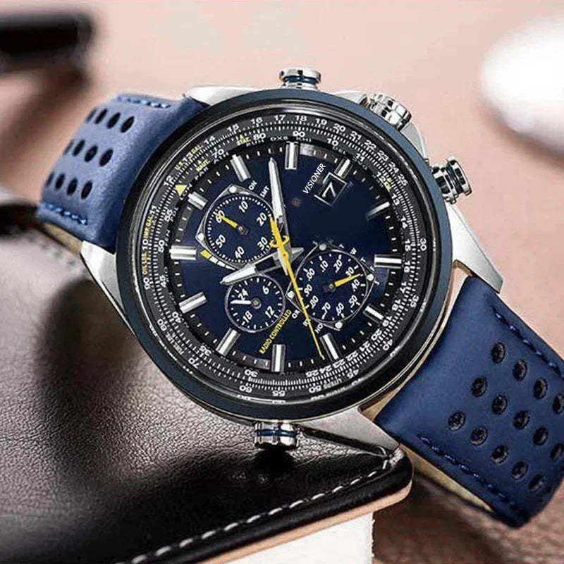 ساعات يد كوارتز فاخرة للرجال موضة 2025، ساعات جلدية كبيرة الحجم للرجال، ساعة عمل متعددة الوظائف، هدية عيد الميلاد