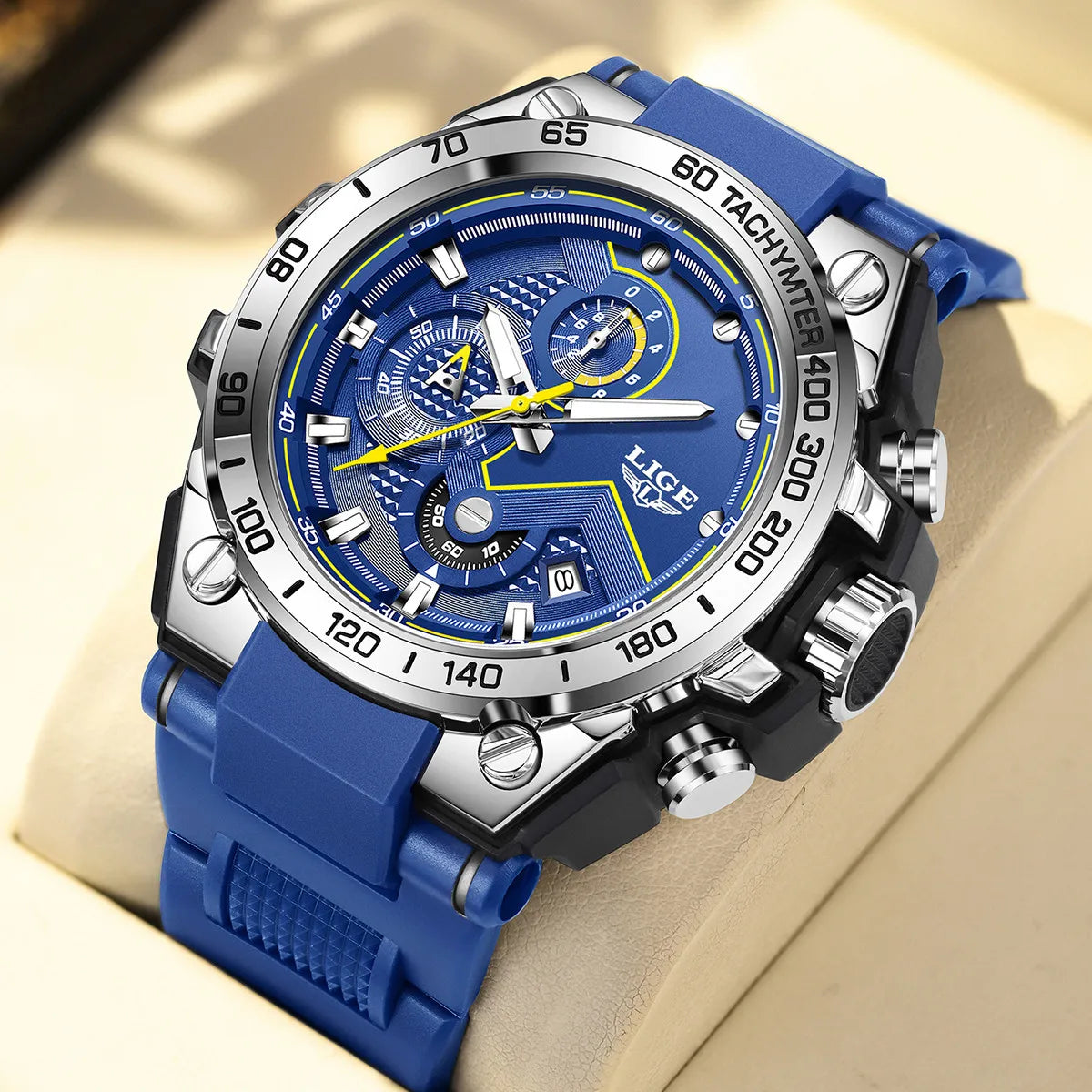 ساعة LIGE الجديدة للرجال متعددة الوظائف بحزام من السيليكون مقاومة للماء وتقويم مضيء وساعات كوارتز رياضية أنيقة للرجال