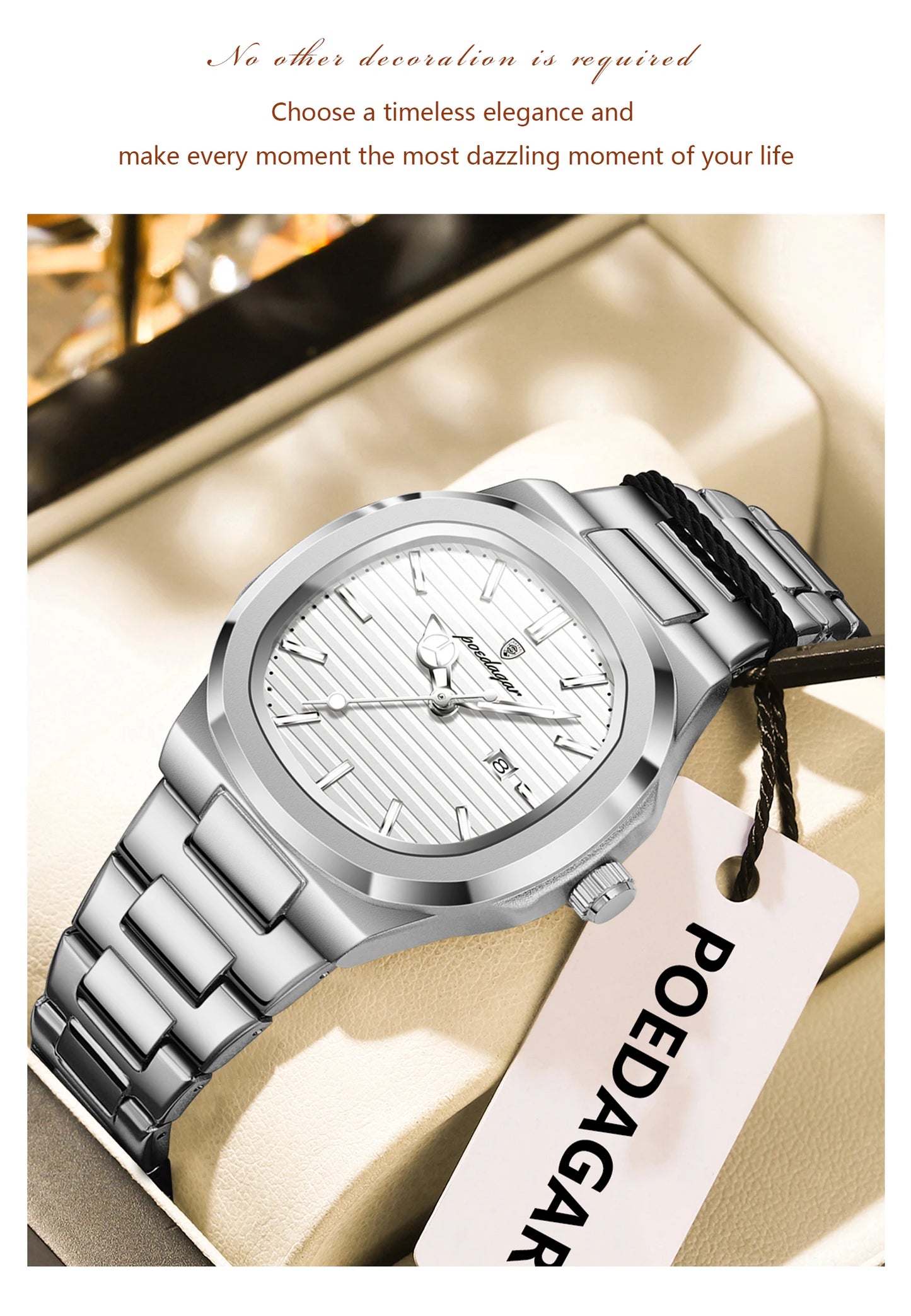 ساعة POEDAGAR النسائية - ساعة كوارتز فولاذية مضيئة مقاومة للماء