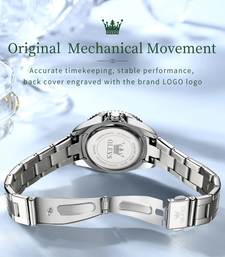 ساعة OLEVS 9945 النسائية - ساعة فاخرة من الفولاذ بتقويم ألماسي