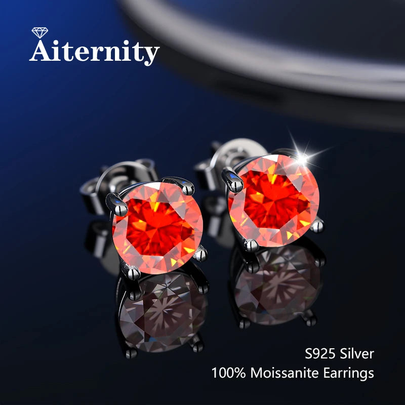 أقراط مرصعة بحجر الموزانيت - أقراط زفاف من الفضة عيار 925 مطلية بعيار 18 قيراطًا