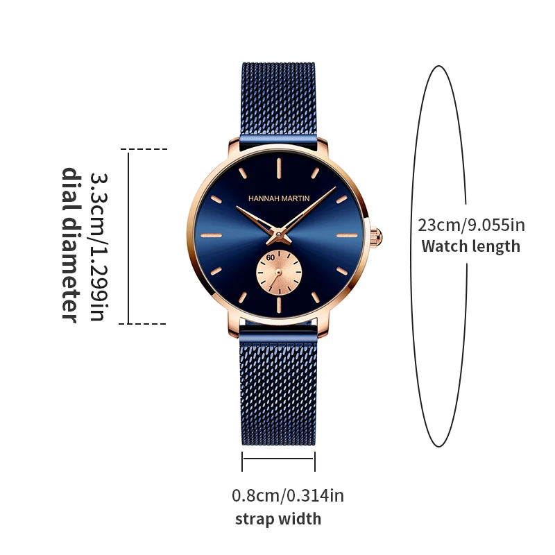 Montre femme Hannah Martin 2025 - Montre habillée en acier inoxydable et maille